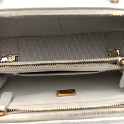 Metallic Lambskin Quilted Top Handle Vanity Case Silver