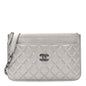 Metallic Lambskin Quilted Clutch With Chain Silver