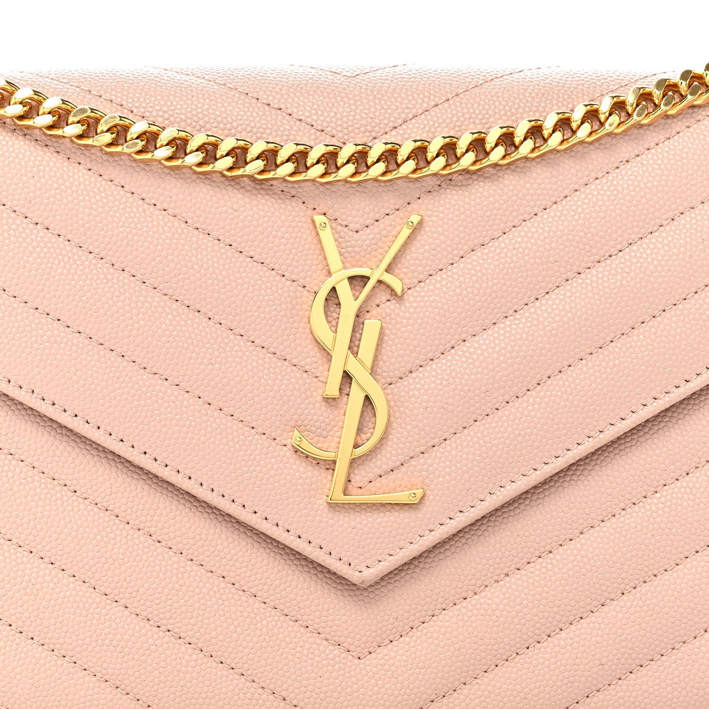 Grain De Poudre Matelasse Chevron Monogram Chain Wallet Pale Pink