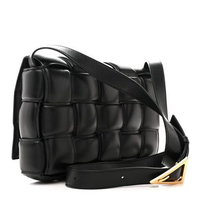 Paper Calfskin Maxi Intreccio Padded Cassette Crossbody Bag Black