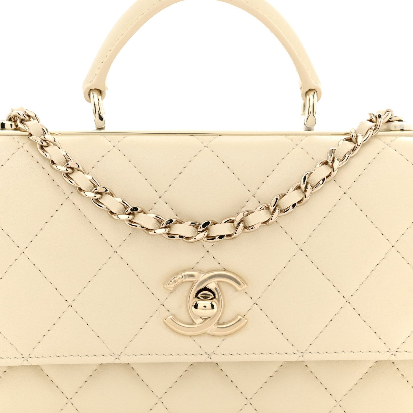 Lambskin Quilted Trendy CC Dual Handle Clutch With Chain Light Beige