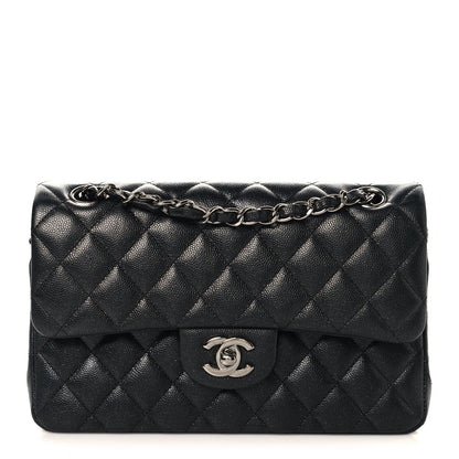 Iridescent Caviar Quilted Small Double Flap Black