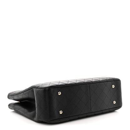 Caviar Quilted Large Shopping Tote Black