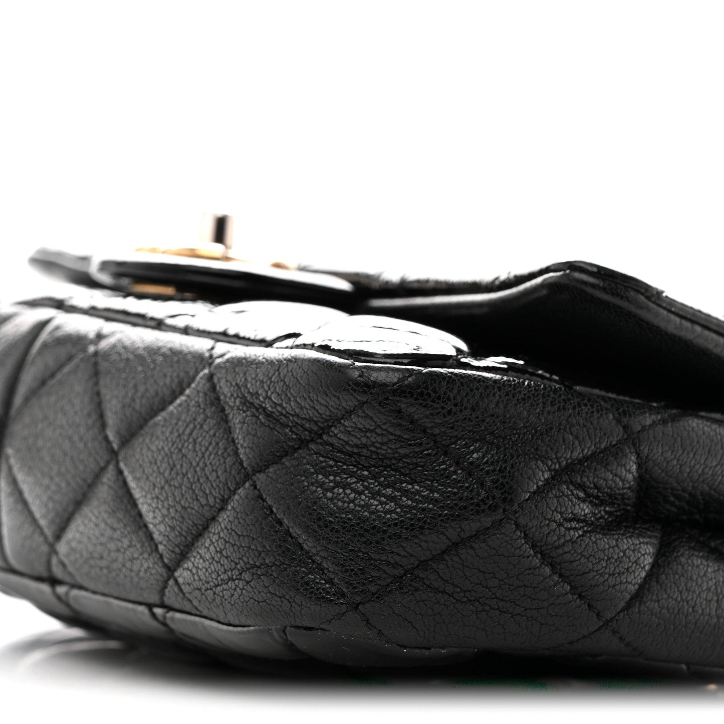 Patent Goatskin Quilted Small CC Eyelet Flap Black