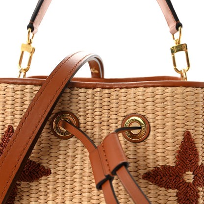 Raffia Calfskin Monogram Neonoe MM Tan
