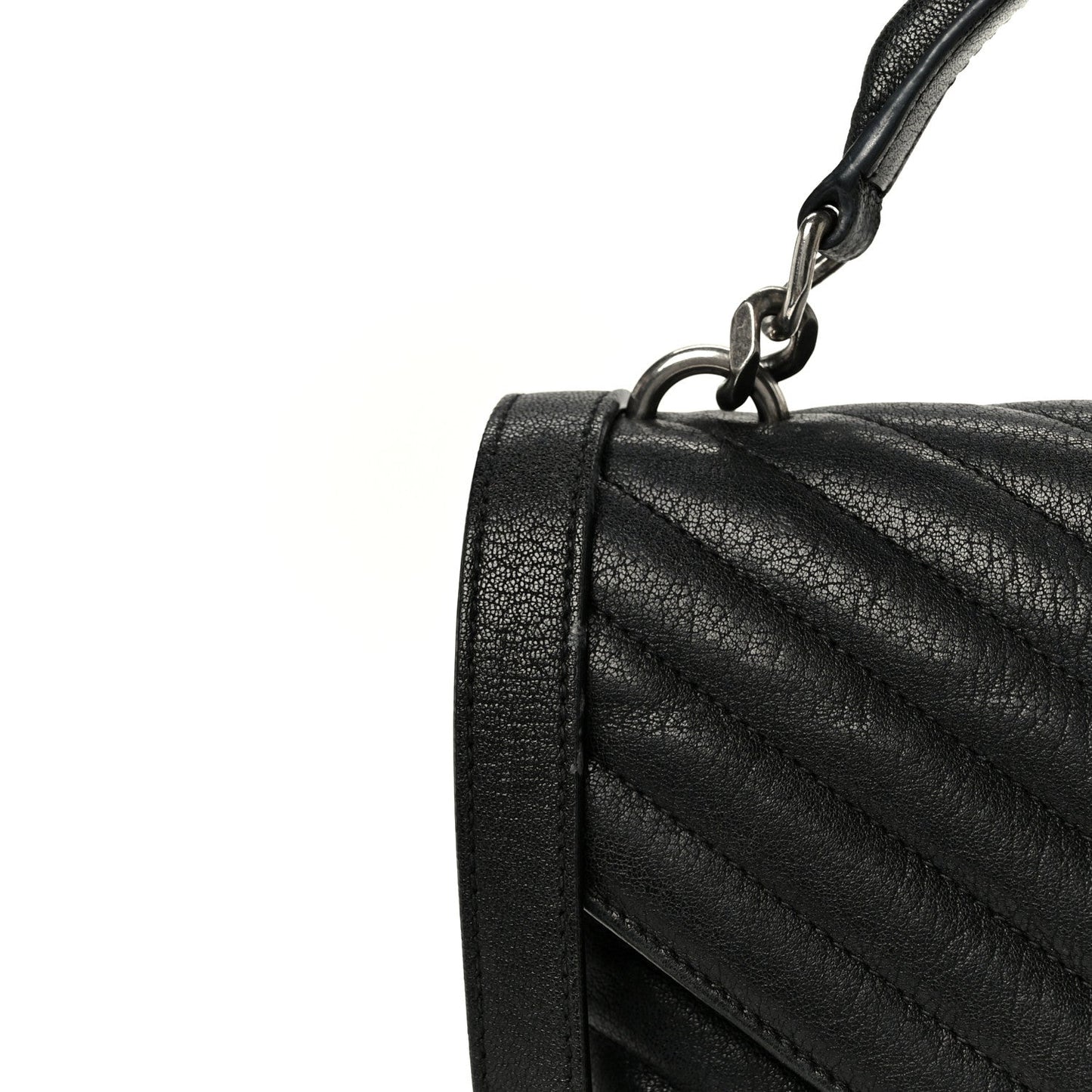 Sheepskin Matelasse Chevron Monogram Monochrome Medium College Bag Black