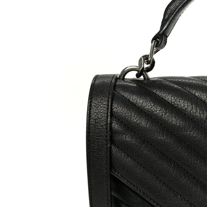 Sheepskin Matelasse Chevron Monogram Monochrome Medium College Bag Black