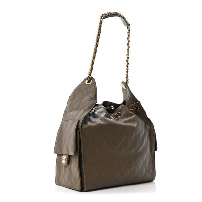 Caviar Quilted Medium Chanel 25 Handbag Dark Khaki