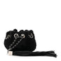 Fur Satin Drawstring Tassel Sac Cordon Shoulder Bag Black