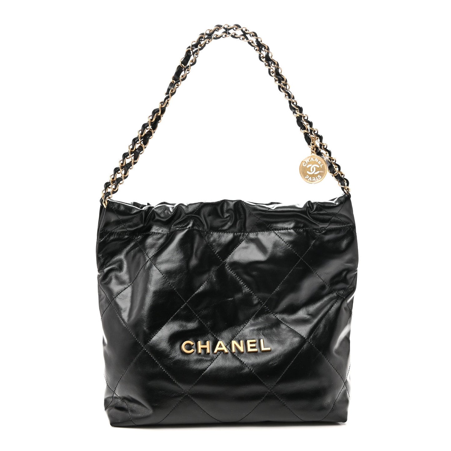 Shiny Calfskin Quilted Small Chanel 22 Black