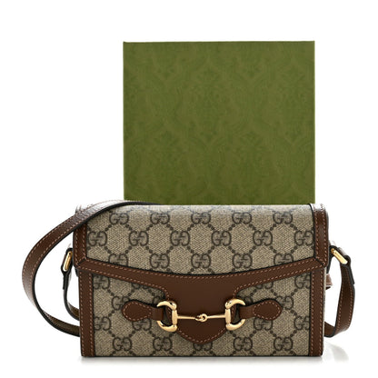 GG Supreme Monogram Mini Horsebit 1955 Shoulder Bag Beige Brown Sugar