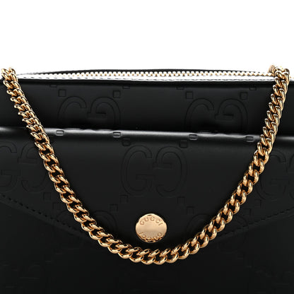 Calfskin GG Super Mini Debossed Chain Wallet Black