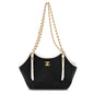 Braided Raffia Calfskin Stitched Small Shopping Tote Black White