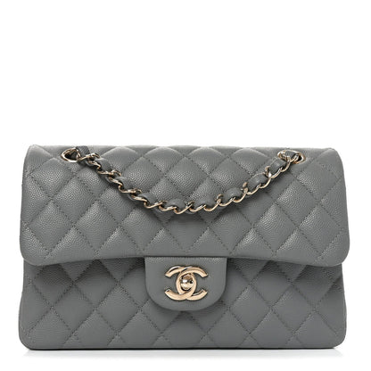 Caviar Quilted Small Double Flap Grey