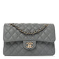 Caviar Quilted Small Double Flap Grey