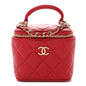 Lambskin Quilted Mini Top Handle Vanity Case With Chain Red