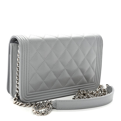 Caviar Quilted Boy Wallet On Chain WOC Grey