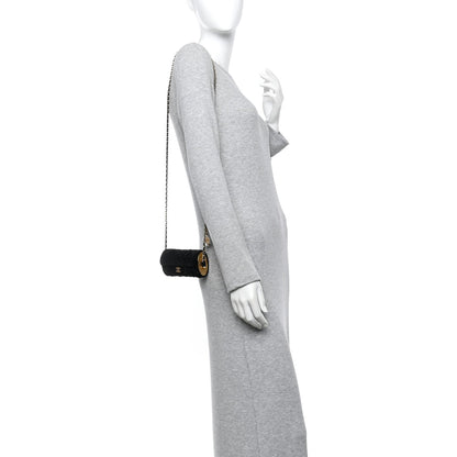 Velvet Camellia Embossed Jewel Belt Card Holder With Chain Black