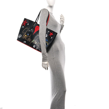 Calfskin Loubitag Spikes East West Cabata Tote Black
