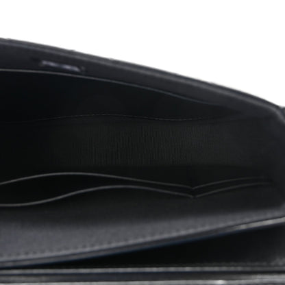 Shiny Aged Calfskin Quilted Top Handle Clutch With Chain Black