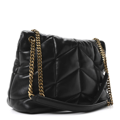 Lambskin Quilted Medium Loulou Puffer Monogram Chain Satchel Black