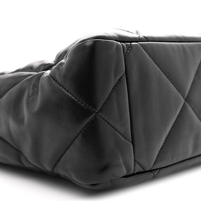 Lambskin Quilted Chanel 19 East West Shopping Bag Black