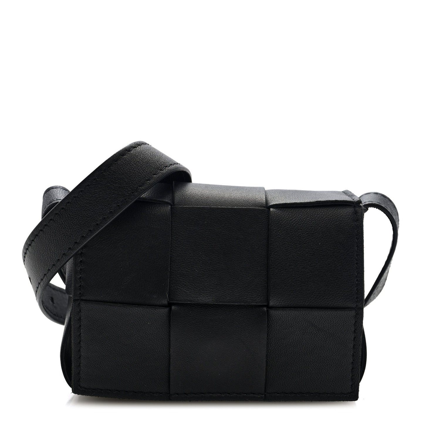 Lambskin Maxi Intrecciato Extra Mini Cassette Crossbody Bag Black