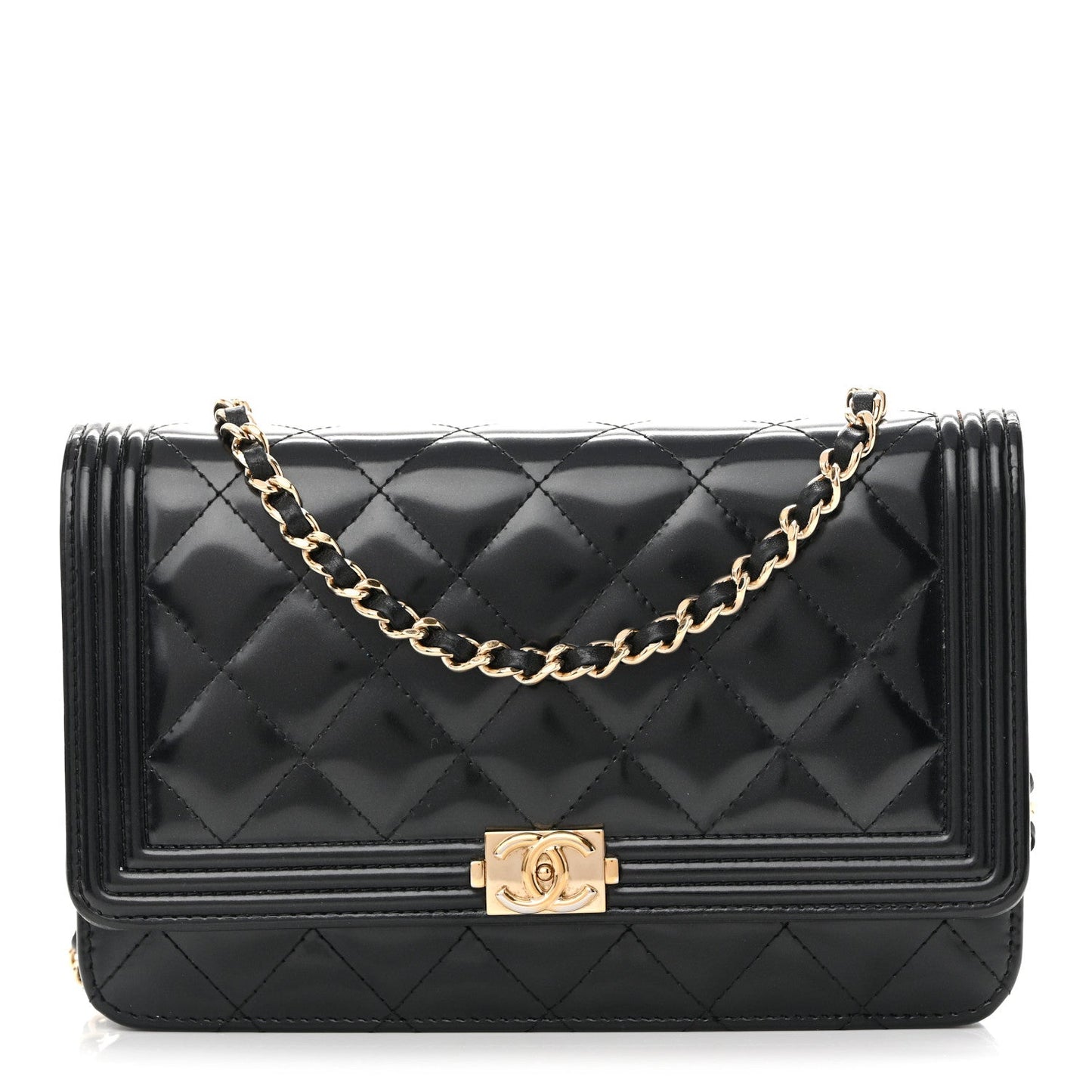 Glazed Calfskin Quilted Boy Wallet On Chain WOC Black
