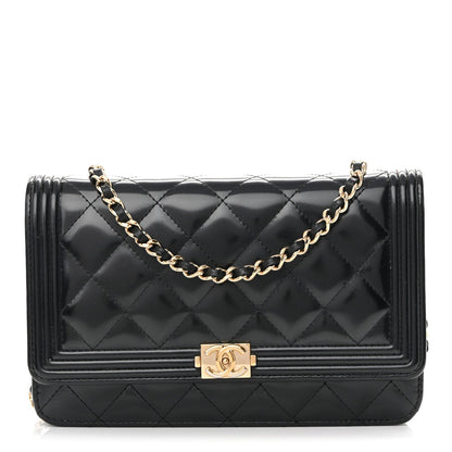 Glazed Calfskin Quilted Boy Wallet On Chain WOC Black
