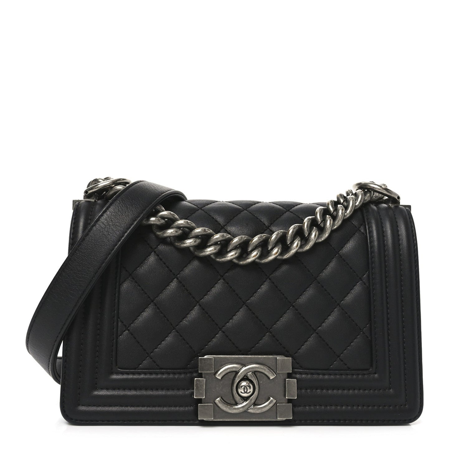 Lambskin Quilted Small Boy Flap Black