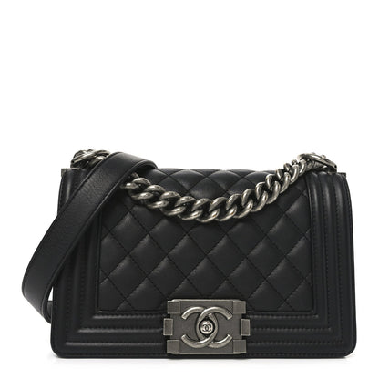 Lambskin Quilted Small Boy Flap Black