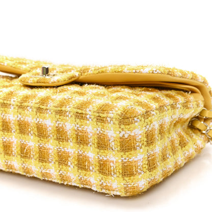 Tweed Quilted Medium Double Flap Yellow White Ochre