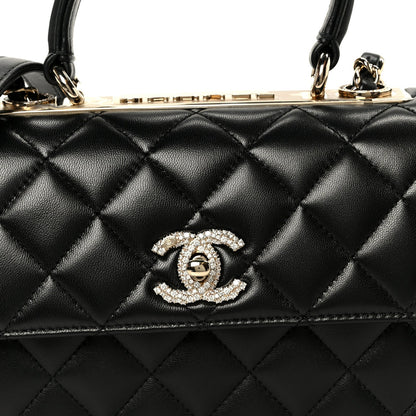 Lambskin Crystal Quilted Mini Trendy CC Dual Handle Flap Bag Black