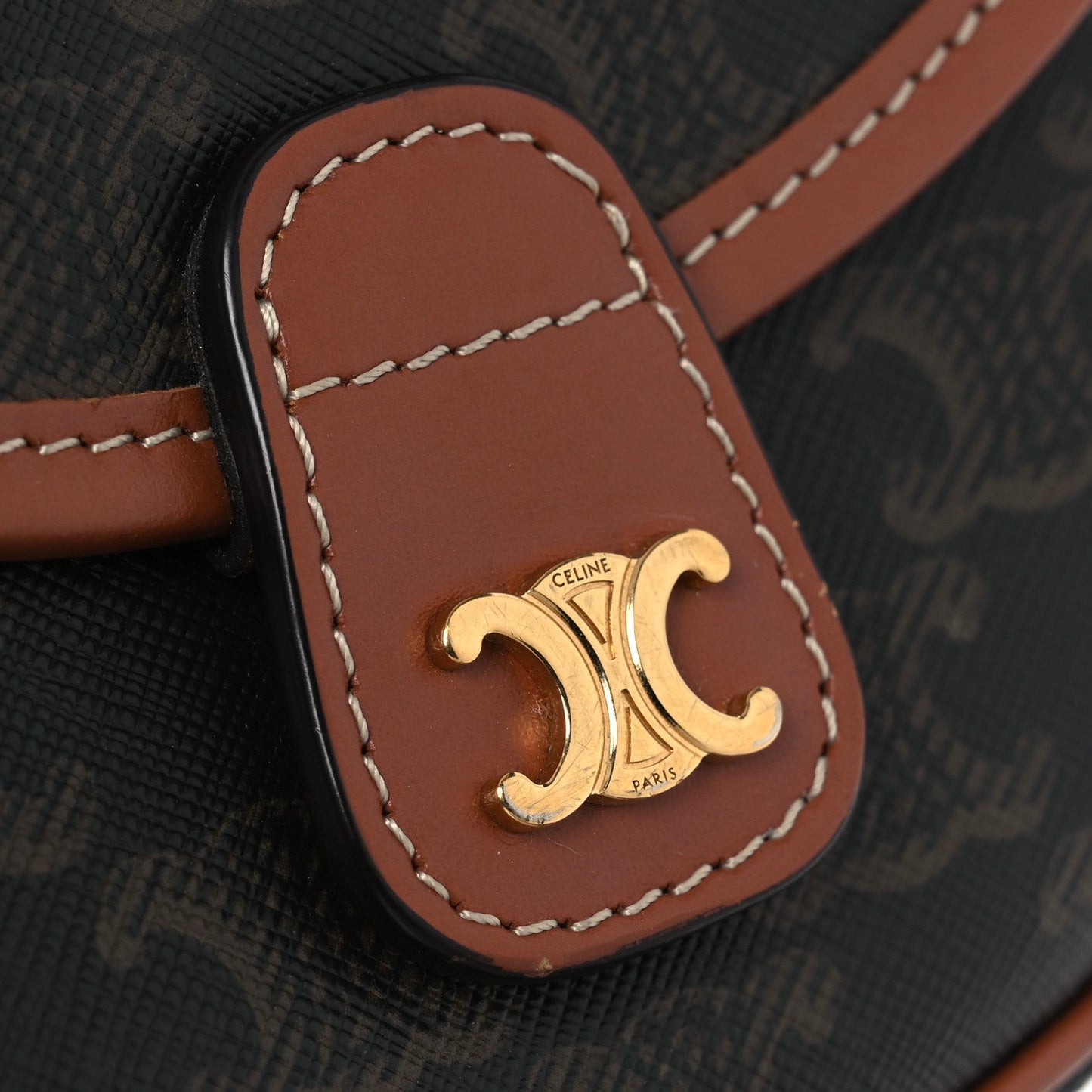 Canvas Calfskin Triomphe Mini Besace Tan