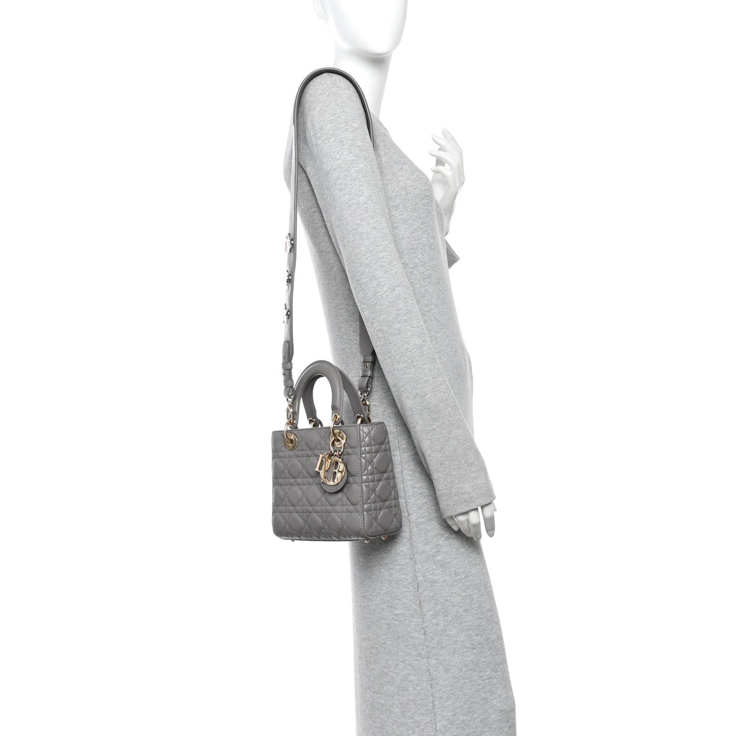 Lambskin Cannage Small Lucky Badges My Lady Dior Grey