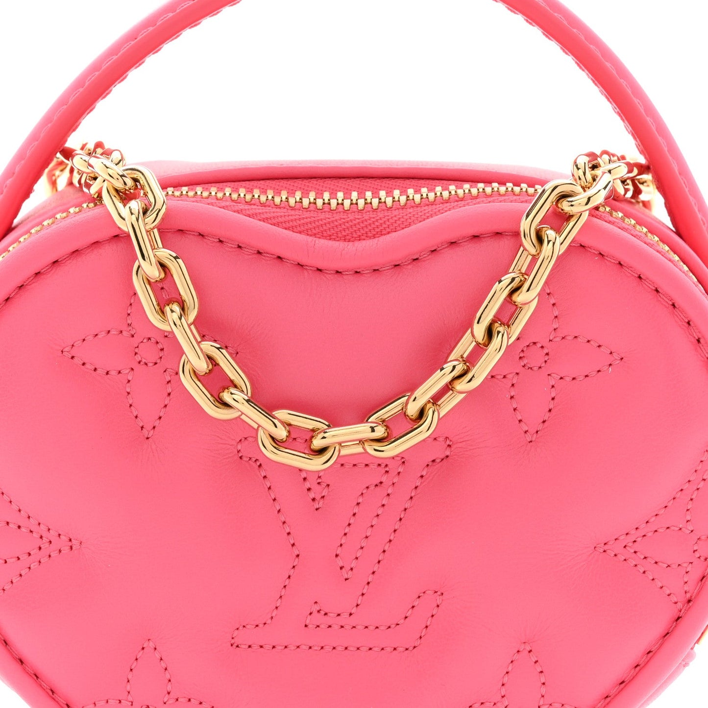Calfskin Embroidered Monogram Pop My Heart Bag Pouch Dragon Fruit Pink