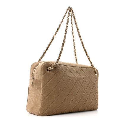 Suede Calfskin Maxi Camera Case Dark Beige