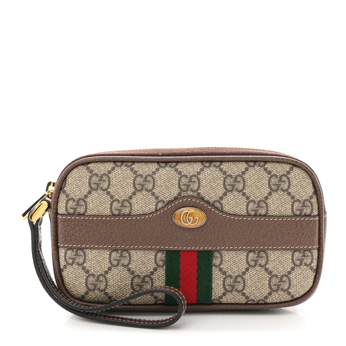 GG Supreme Monogram Ophidia Phone Case Wristlet Brown