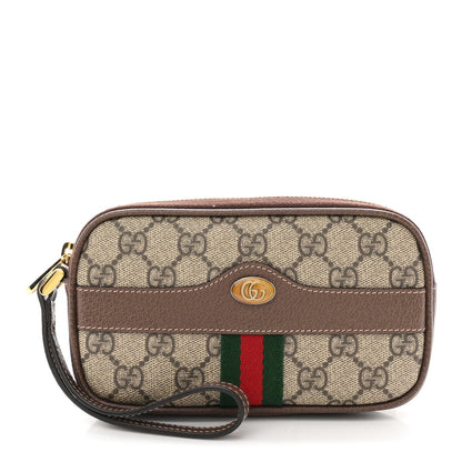 GG Supreme Monogram Ophidia Phone Case Wristlet Brown