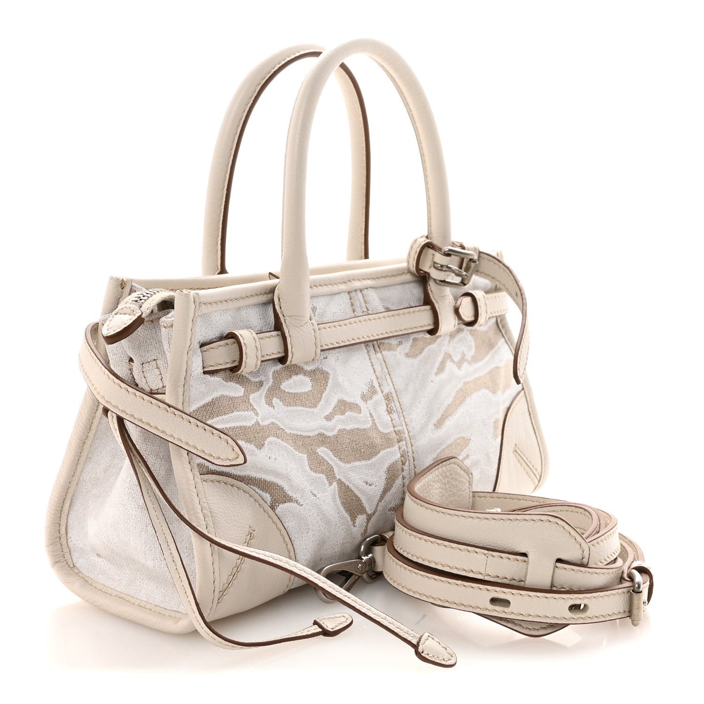 Linen Calfskin Triangle Mini Bonnie Hand Bag White