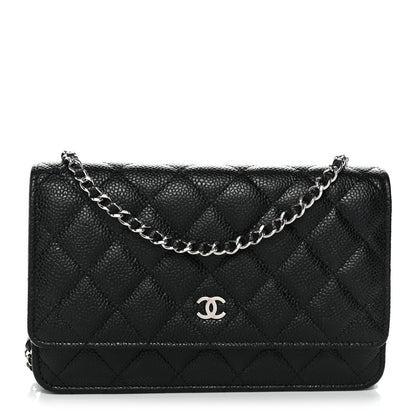 Caviar Quilted Wallet on Chain WOC Black