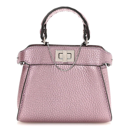 Metallic Cuoio Romano Selleria Nano Peekaboo Satchel Purple