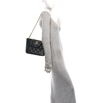 Lambskin Quilted Small Top Handle Shopping Bag Black