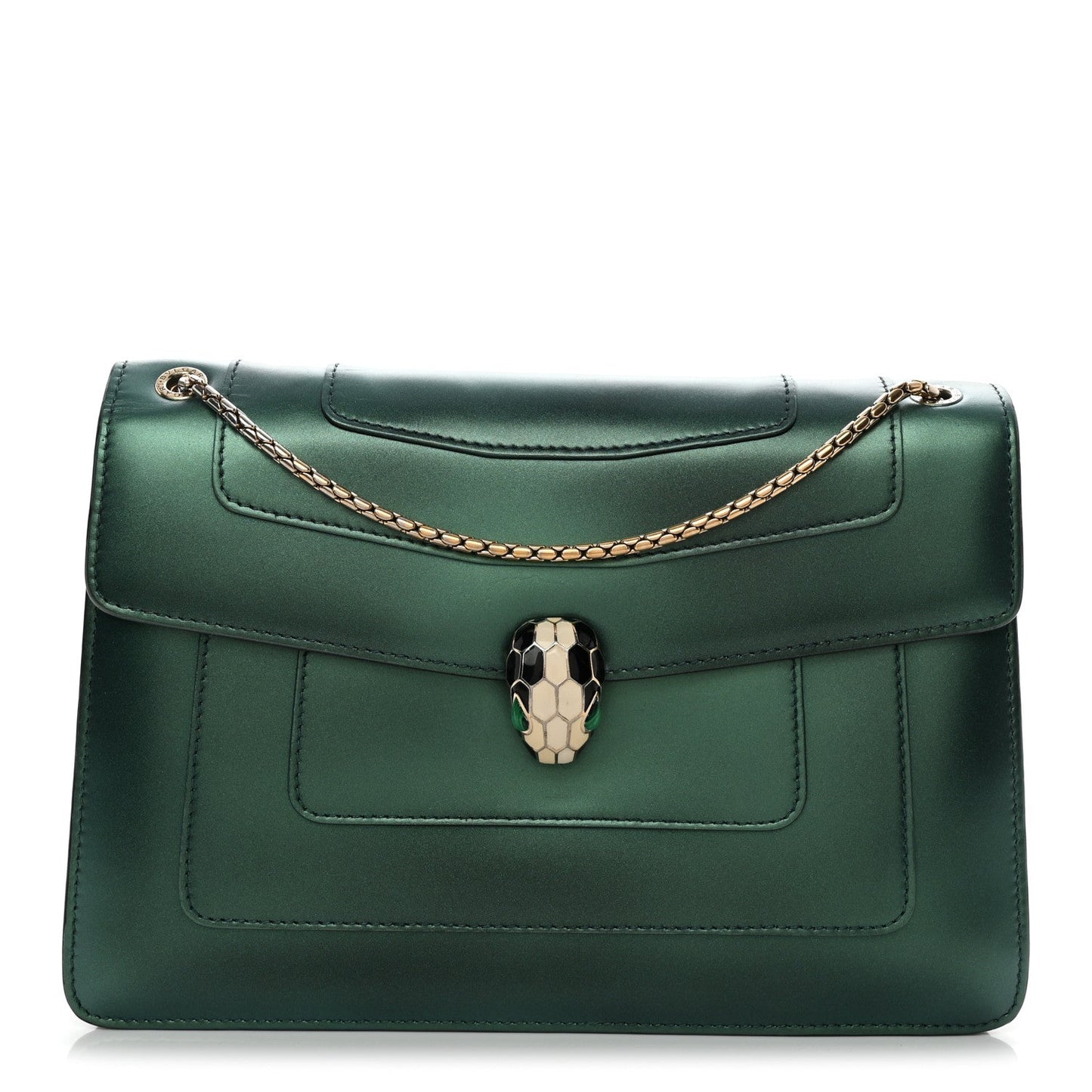 Iridescent Calfskin Serpenti Forever Shoulder Bag Emerald Green
