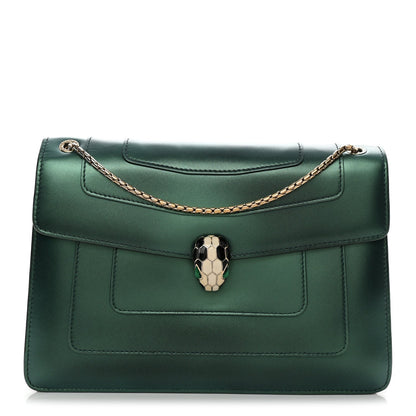 Iridescent Calfskin Serpenti Forever Shoulder Bag Emerald Green