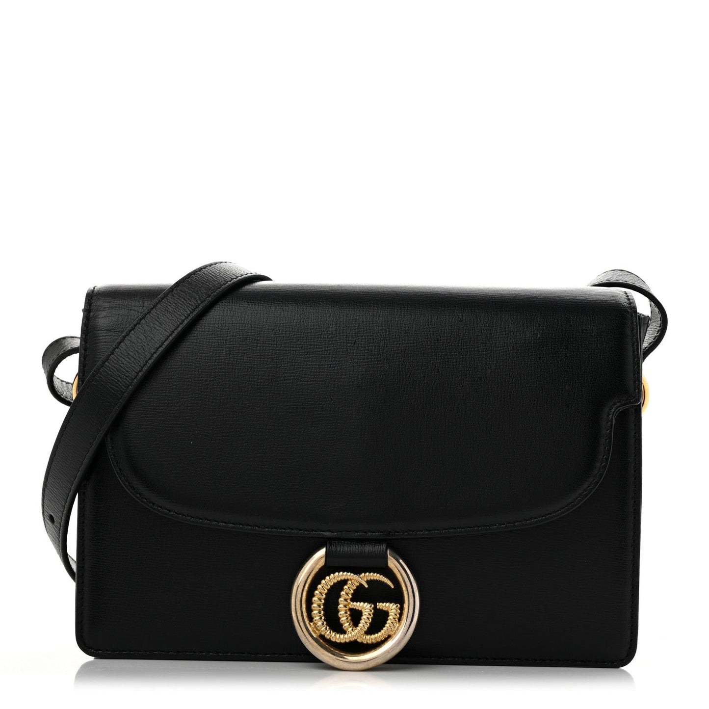 Textured Calfskin Small Torchon GG Ring Shoulder Bag Black