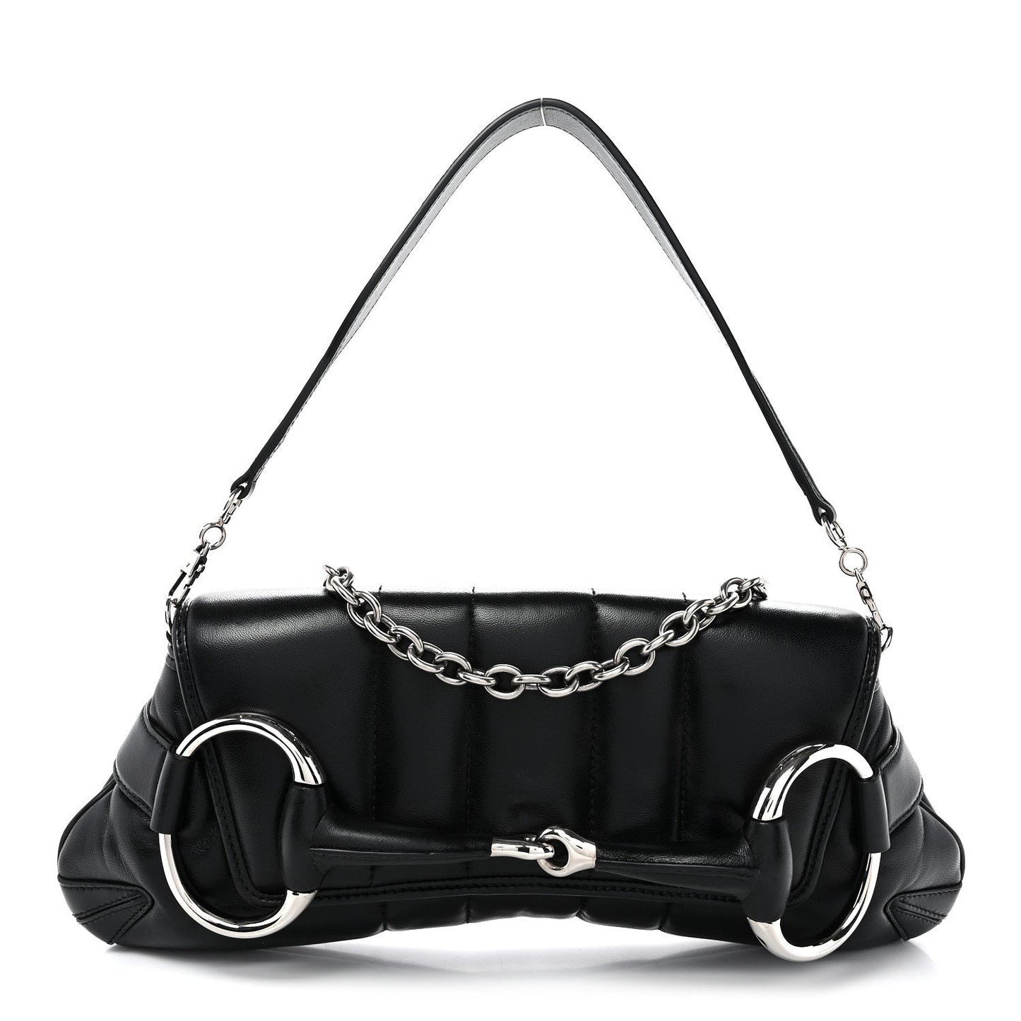 Nappa Vertical Matelasse Medium Maxi Horsebit Chain Shoulder Bag Black