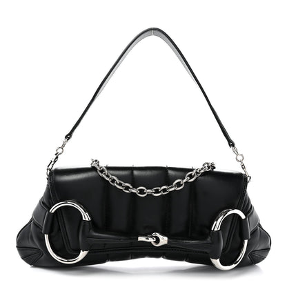 Nappa Vertical Matelasse Medium Maxi Horsebit Chain Shoulder Bag Black