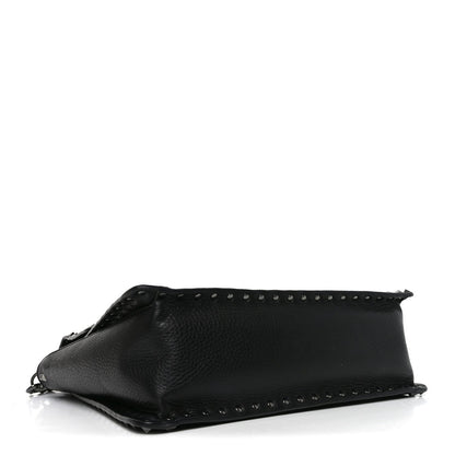 Alce Printed Calfskin Rockstud Top Handle Flap Shoulder Bag Black