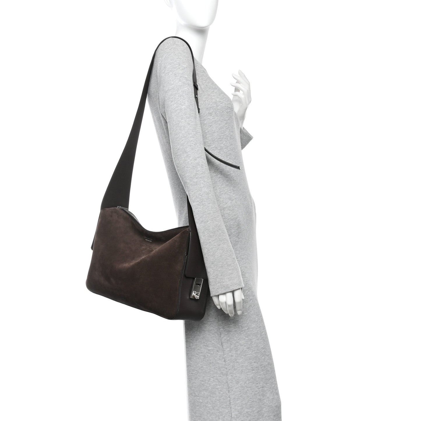 Suede Calfskin Gancini Twins Slouchy Crossbody Bag Brown